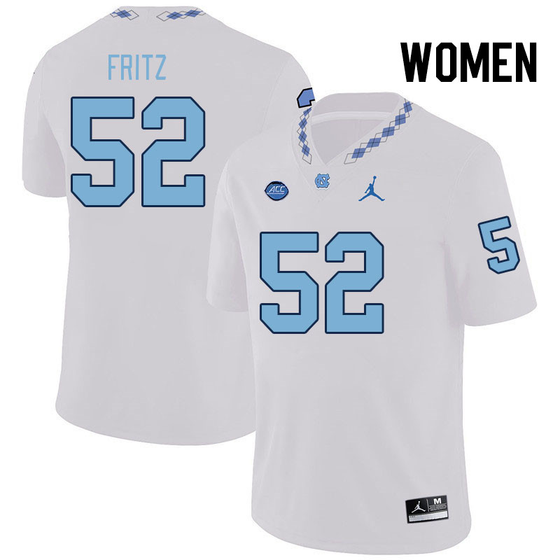 Women #52 Jonny Fritz North Carolina Tar Heels College Football Jerseys Stitched Sale-White